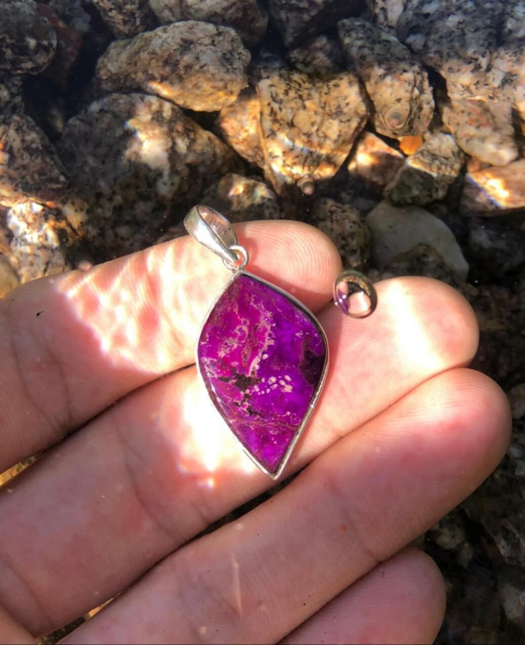 Pendentif Sugilite Feuille ~ Argent