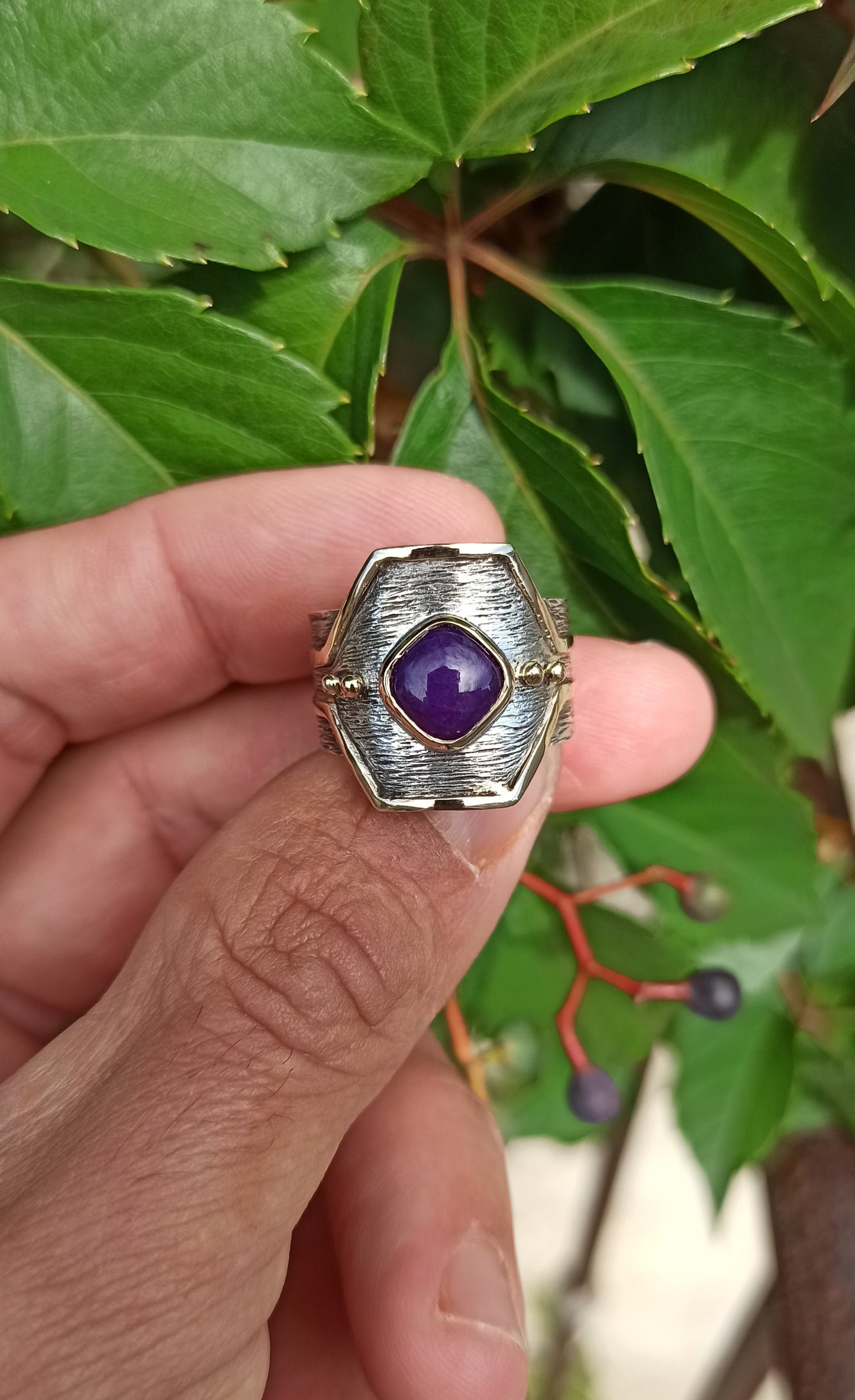 Bague Argent et Or ~ Sugilite