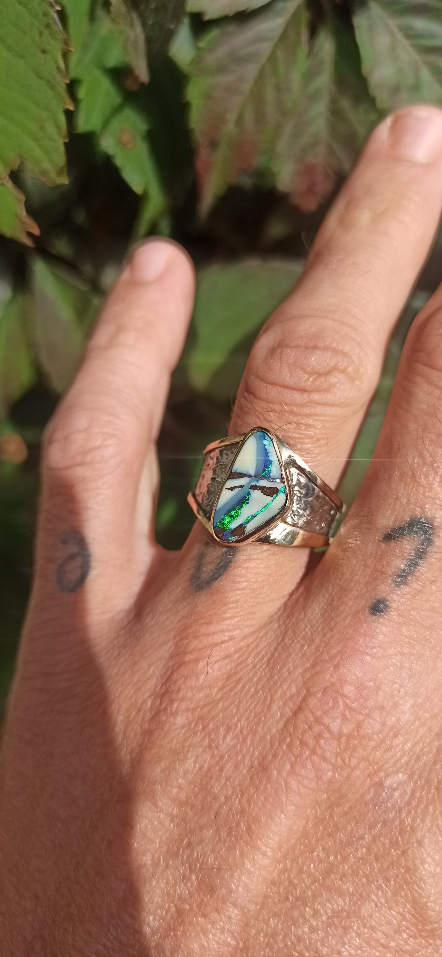 Bague Argent et Or 18cts ~ Opale Boulder, Australie