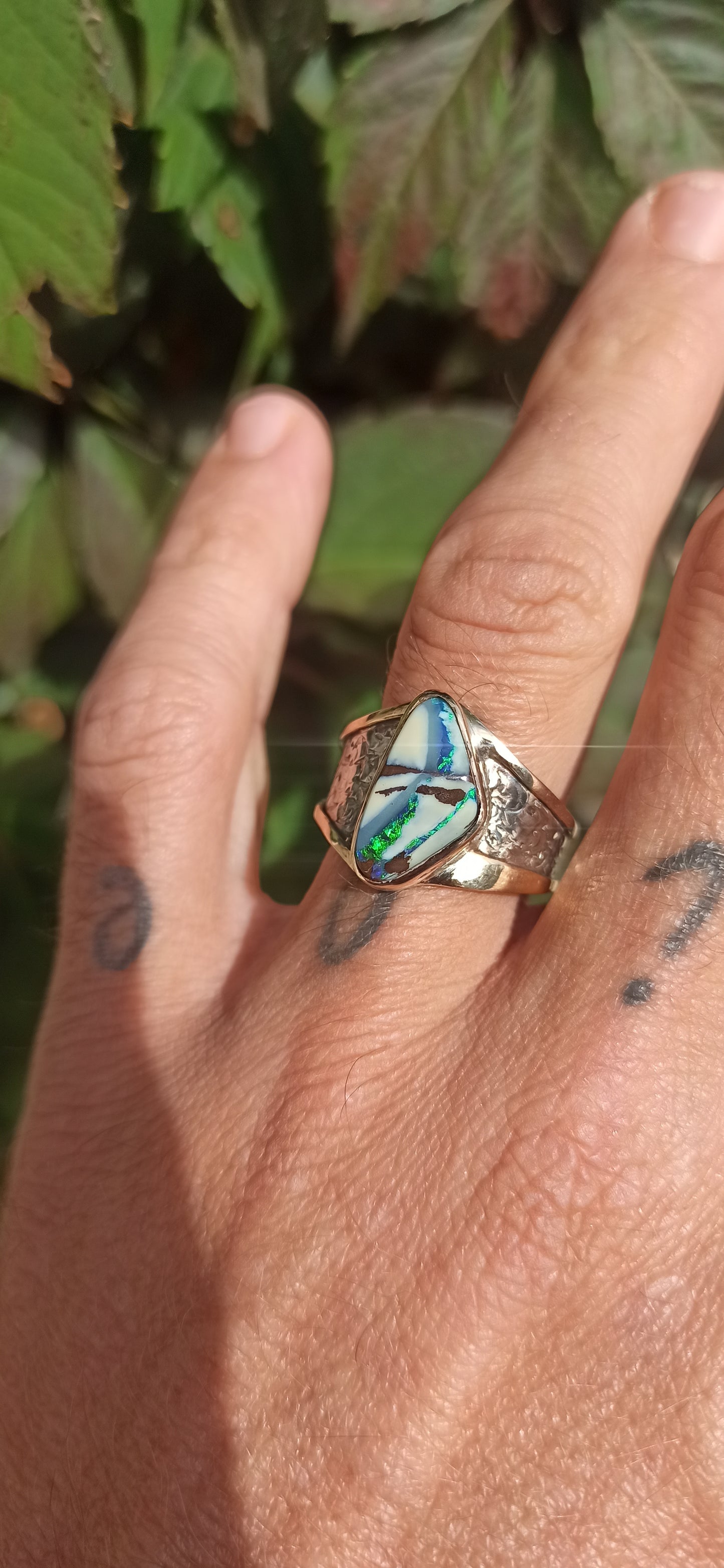Bague Argent et Or 18cts ~ Opale Boulder, Australie