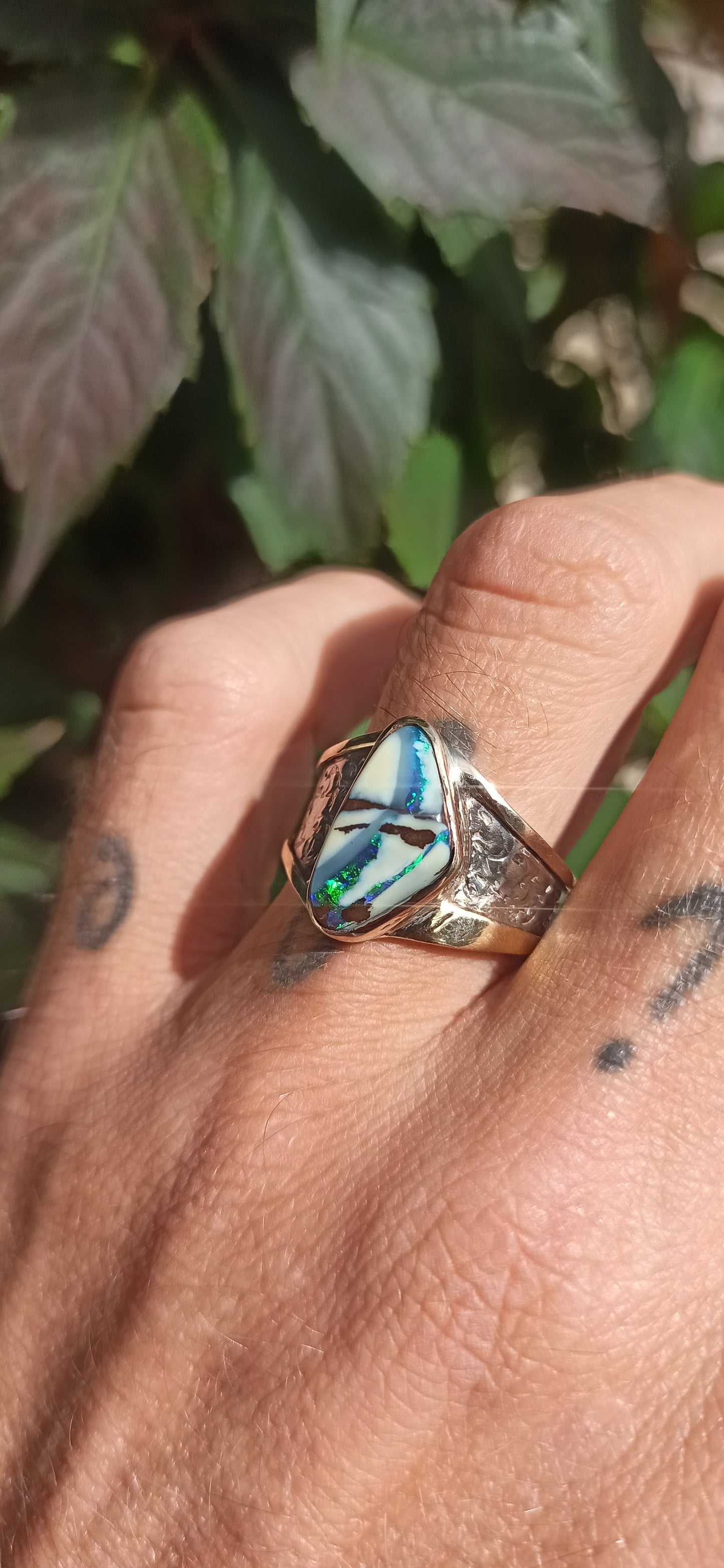 Bague Argent et Or 18cts ~ Opale Boulder, Australie