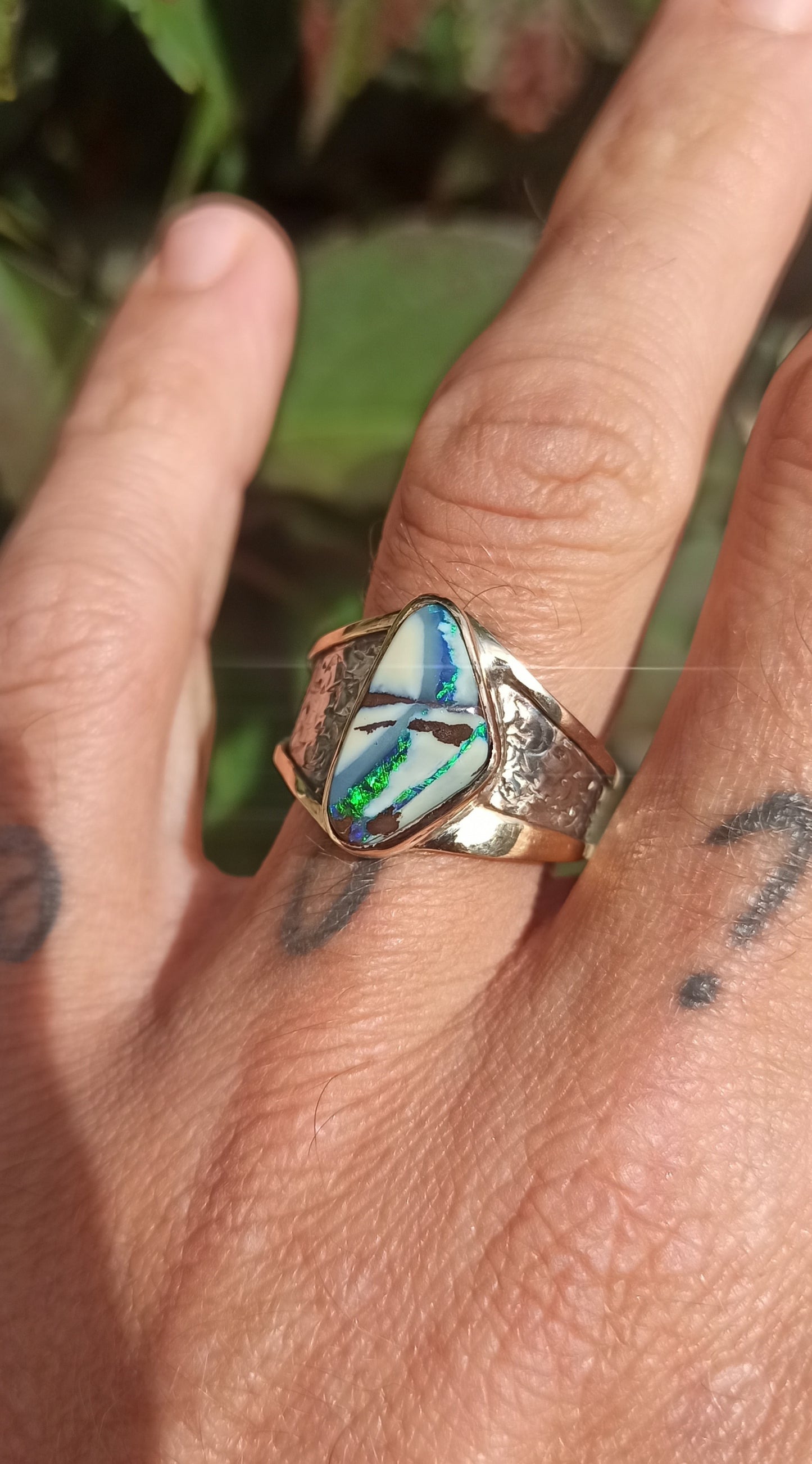Bague Argent et Or 18cts ~ Opale Boulder, Australie