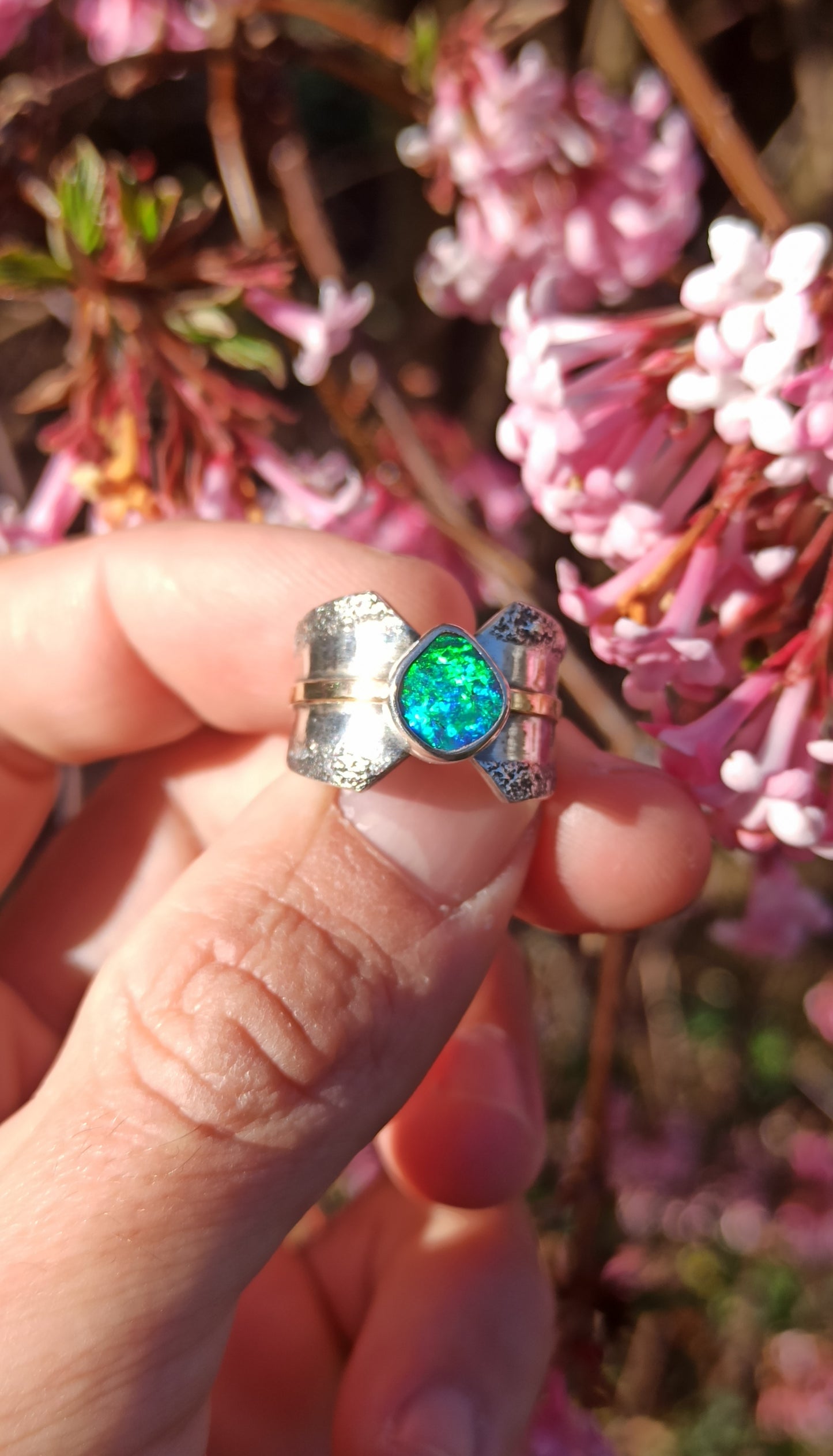 Bague Argent et Or 18cts ~ Opale Boulder, Australie