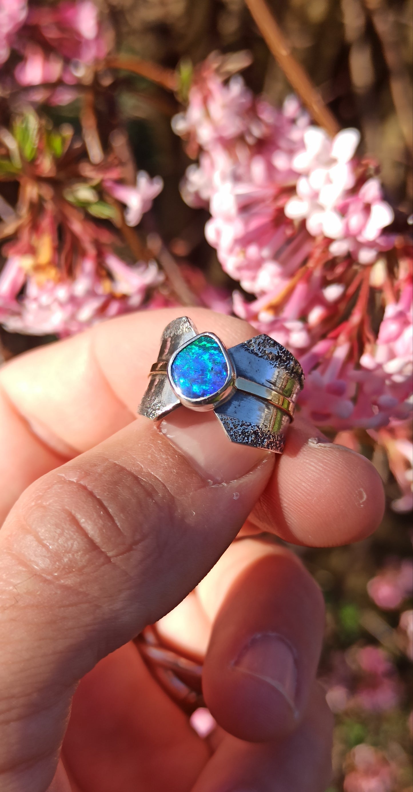 Bague Argent et Or 18cts ~ Opale Boulder, Australie