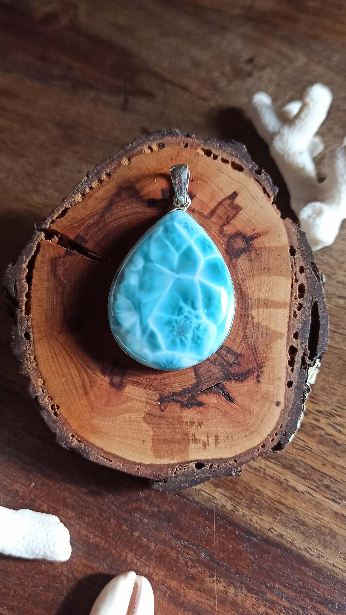 Pendentif Larimar AAA ~ Argent 925
