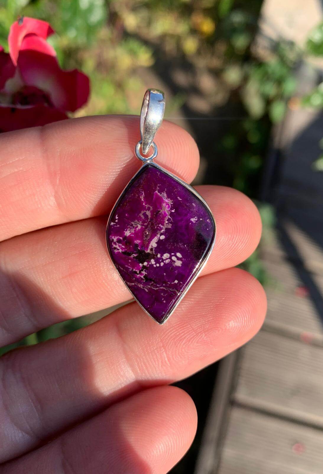 Pendentif Sugilite Feuille ~ Argent