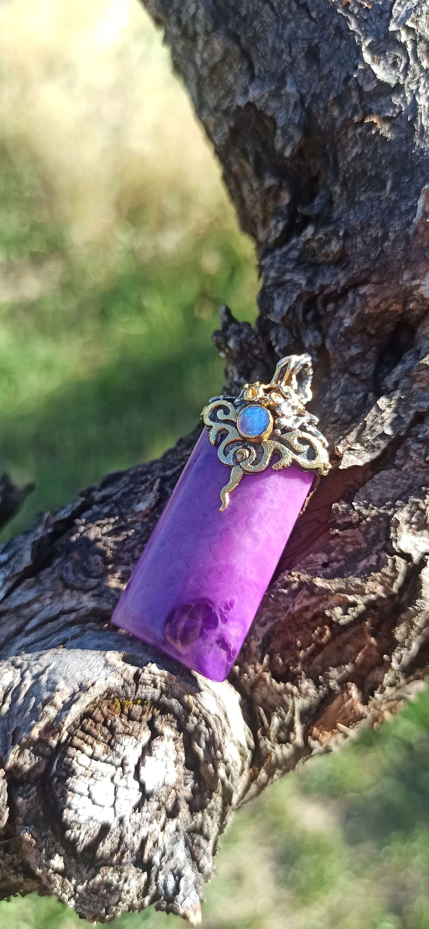 Pendentif Sugilite Gel ~ Argent & Or 18cts ✨