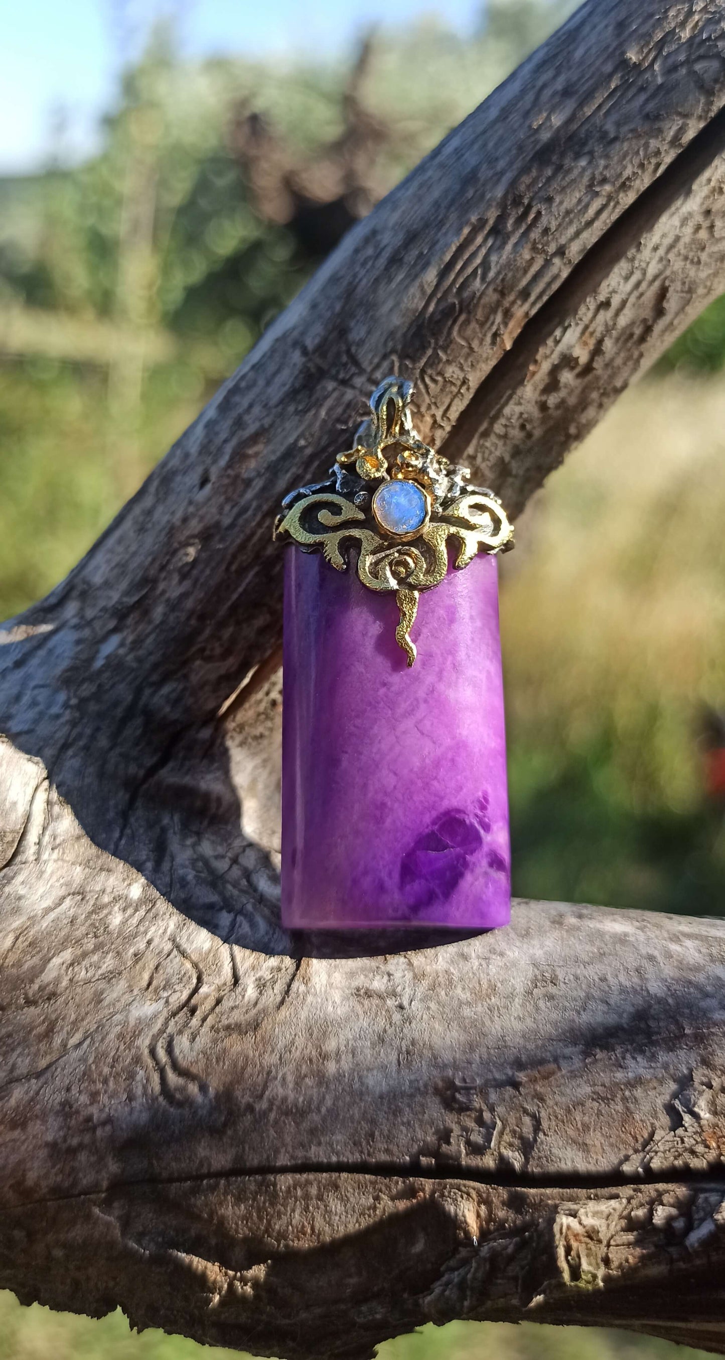 Pendentif Sugilite Gel ~ Argent & Or 18cts ✨