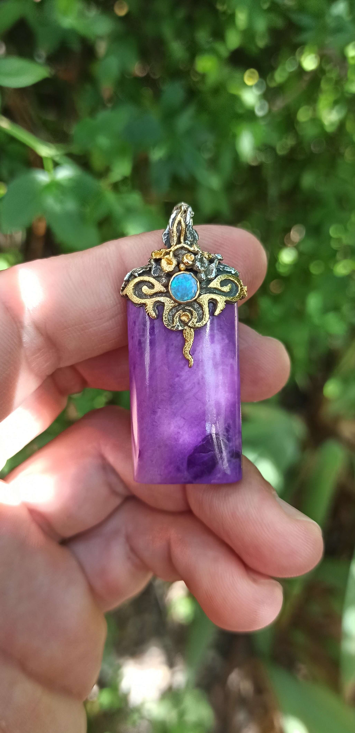 Pendentif Sugilite Gel ~ Argent & Or 18cts ✨