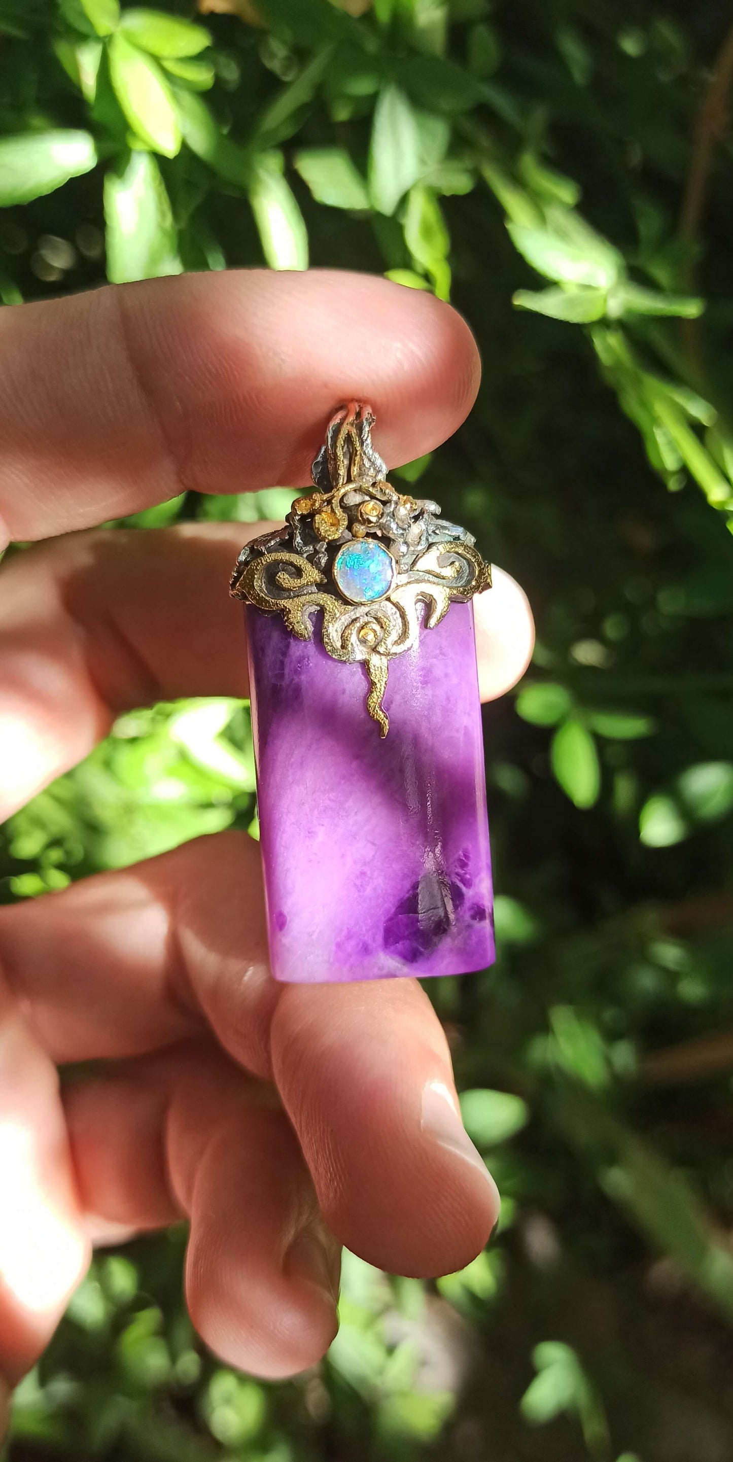Pendentif Sugilite Gel ~ Argent & Or 18cts ✨