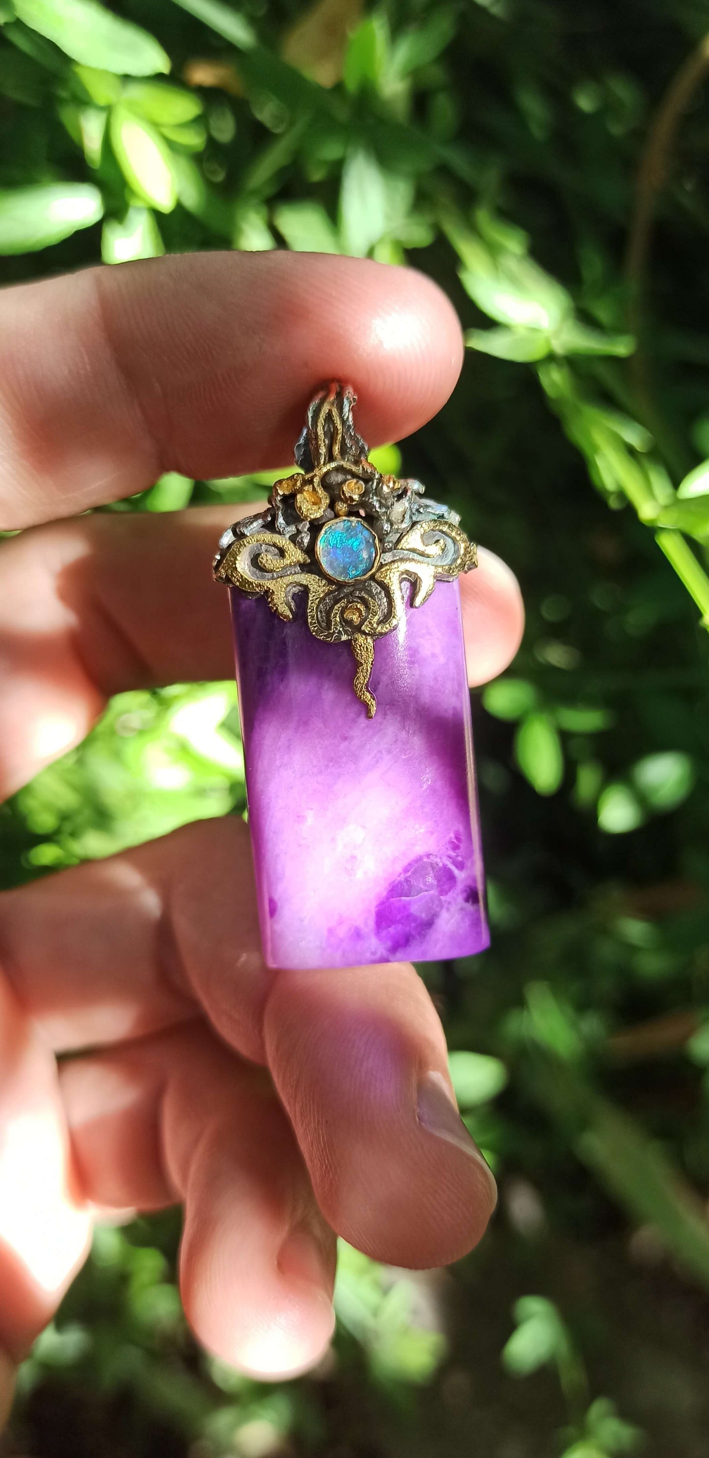 Pendentif Sugilite Gel ~ Argent & Or 18cts ✨