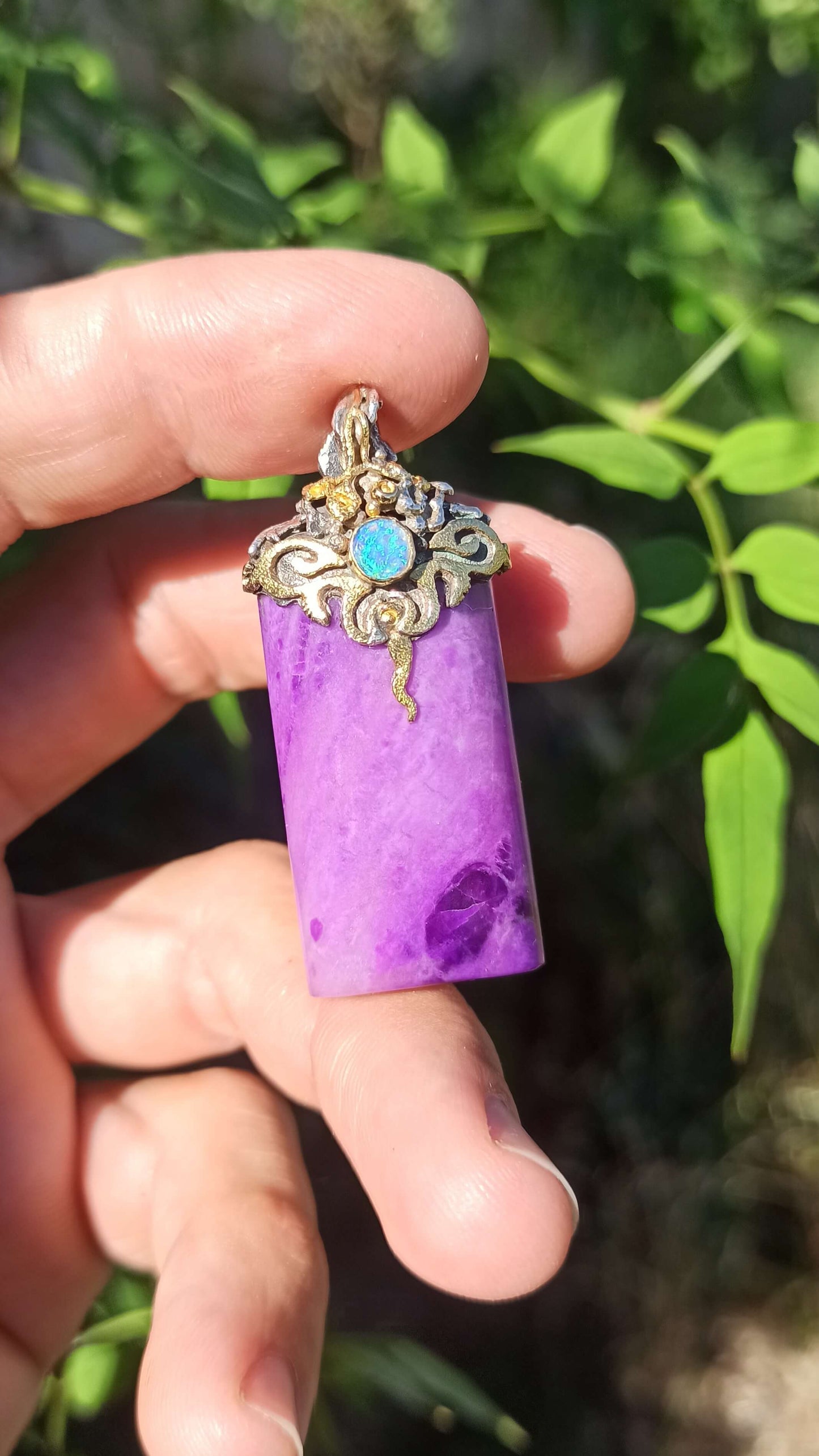 Pendentif Sugilite Gel ~ Argent & Or 18cts ✨